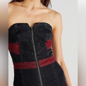 Free People Trinity Flare Jumpsuit black with red accents